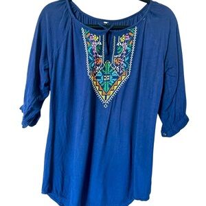 Embellished Blue 3/4 Sleeve Tunic Blouse US M